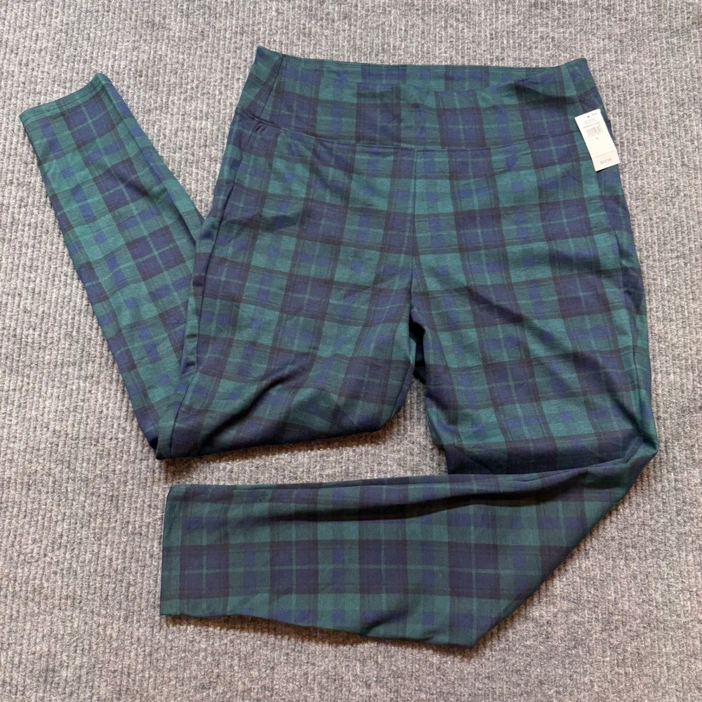 Gap Plaid Leggings Womens L Green Navy Black Watch Skinny Pants NWT